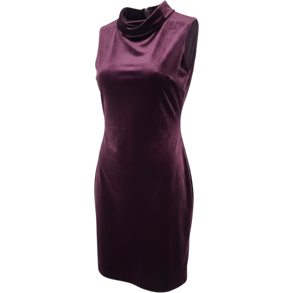 Ann Taylor Velvet Sheath Dress Womens S Purple Mock Neck Tie Back Night Out Love